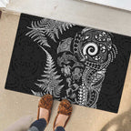 New Zealand Sea Animals Rubber Doormat with Maori Koru Tribal Tattoo and Silver Ferns Black Color