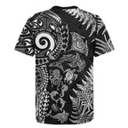 New Zealand Sea Animals Rugby Jersey with Maori Koru Tribal Tattoo and Silver Ferns Black Color
