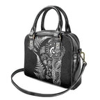 New Zealand Sea Animals Shoulder Handbag with Maori Koru Tribal Tattoo and Silver Ferns Black Color