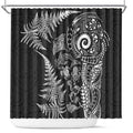 New Zealand Sea Animals Shower Curtain with Maori Koru Tribal Tattoo and Silver Ferns Black Color