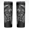 New Zealand Sea Animals Skinny Tumbler with Maori Koru Tribal Tattoo and Silver Ferns Black Color
