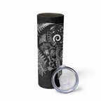 New Zealand Sea Animals Skinny Tumbler with Maori Koru Tribal Tattoo and Silver Ferns Black Color