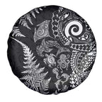 New Zealand Sea Animals Spare Tire Cover with Maori Koru Tribal Tattoo and Silver Ferns Black Color