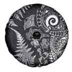 New Zealand Sea Animals Spare Tire Cover with Maori Koru Tribal Tattoo and Silver Ferns Black Color