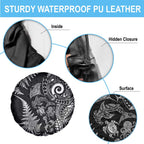 New Zealand Sea Animals Spare Tire Cover with Maori Koru Tribal Tattoo and Silver Ferns Black Color