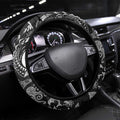 New Zealand Sea Animals Steering Wheel Cover with Maori Koru Tribal Tattoo and Silver Ferns Black Color