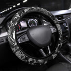 New Zealand Sea Animals Steering Wheel Cover with Maori Koru Tribal Tattoo and Silver Ferns Black Color