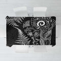 New Zealand Sea Animals Tablecloth with Maori Koru Tribal Tattoo and Silver Ferns Black Color
