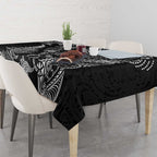 New Zealand Sea Animals Tablecloth with Maori Koru Tribal Tattoo and Silver Ferns Black Color