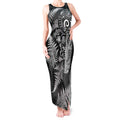New Zealand Sea Animals Tank Maxi Dress with Maori Koru Tribal Tattoo and Silver Ferns Black Color