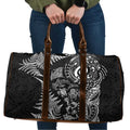 New Zealand Sea Animals Travel Bag with Maori Koru Tribal Tattoo and Silver Ferns Black Color