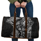 New Zealand Sea Animals Travel Bag with Maori Koru Tribal Tattoo and Silver Ferns Black Color