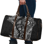 New Zealand Sea Animals Travel Bag with Maori Koru Tribal Tattoo and Silver Ferns Black Color