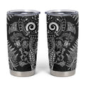 New Zealand Sea Animals Tumbler Cup with Maori Koru Tribal Tattoo and Silver Ferns Black Color