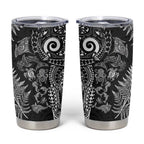 New Zealand Sea Animals Tumbler Cup with Maori Koru Tribal Tattoo and Silver Ferns Black Color