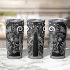 New Zealand Sea Animals Tumbler Cup with Maori Koru Tribal Tattoo and Silver Ferns Black Color