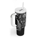 New Zealand Sea Animals Tumbler With Handle with Maori Koru Tribal Tattoo and Silver Ferns Black Color