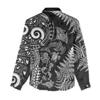 New Zealand Sea Animals Women Casual Shirt with Maori Koru Tribal Tattoo and Silver Ferns Black Color