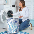 New Zealand Sea Animals Laundry Basket with Maori Koru Tribal Tattoo and Silver Ferns Galaxy Style