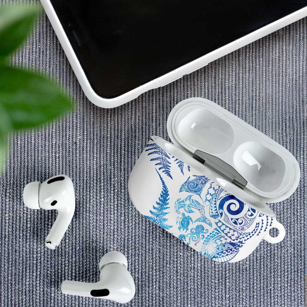 New Zealand Sea Animals AirPods Case with Maori Koru Tribal Tattoo and Silver Ferns Galaxy Style