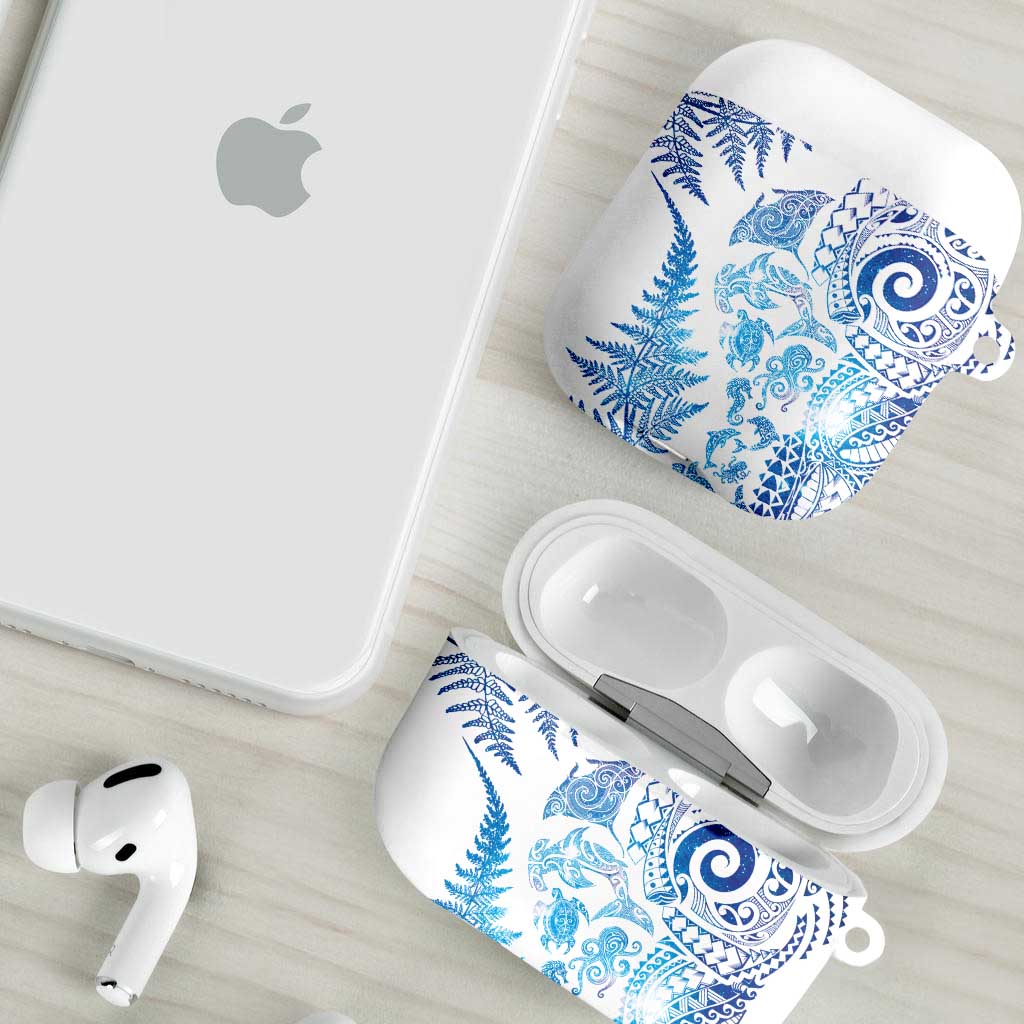 New Zealand Sea Animals AirPods Case with Maori Koru Tribal Tattoo and Silver Ferns Galaxy Style