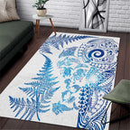 New Zealand Sea Animals Area Rug with Maori Koru Tribal Tattoo and Silver Ferns Galaxy Style