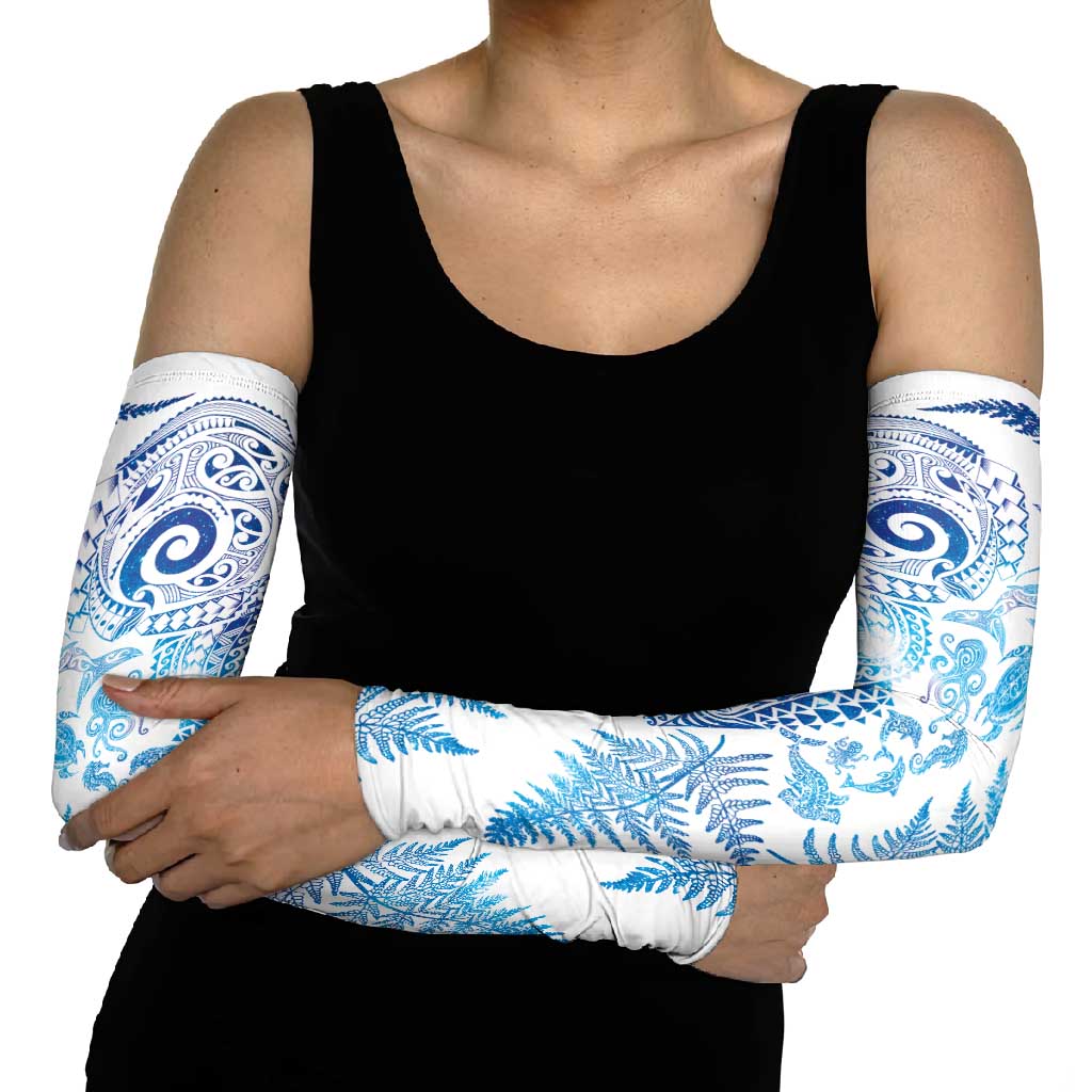 New Zealand Sea Animals Arm Sleeves with Maori Koru Tribal Tattoo and Silver Ferns Galaxy Style