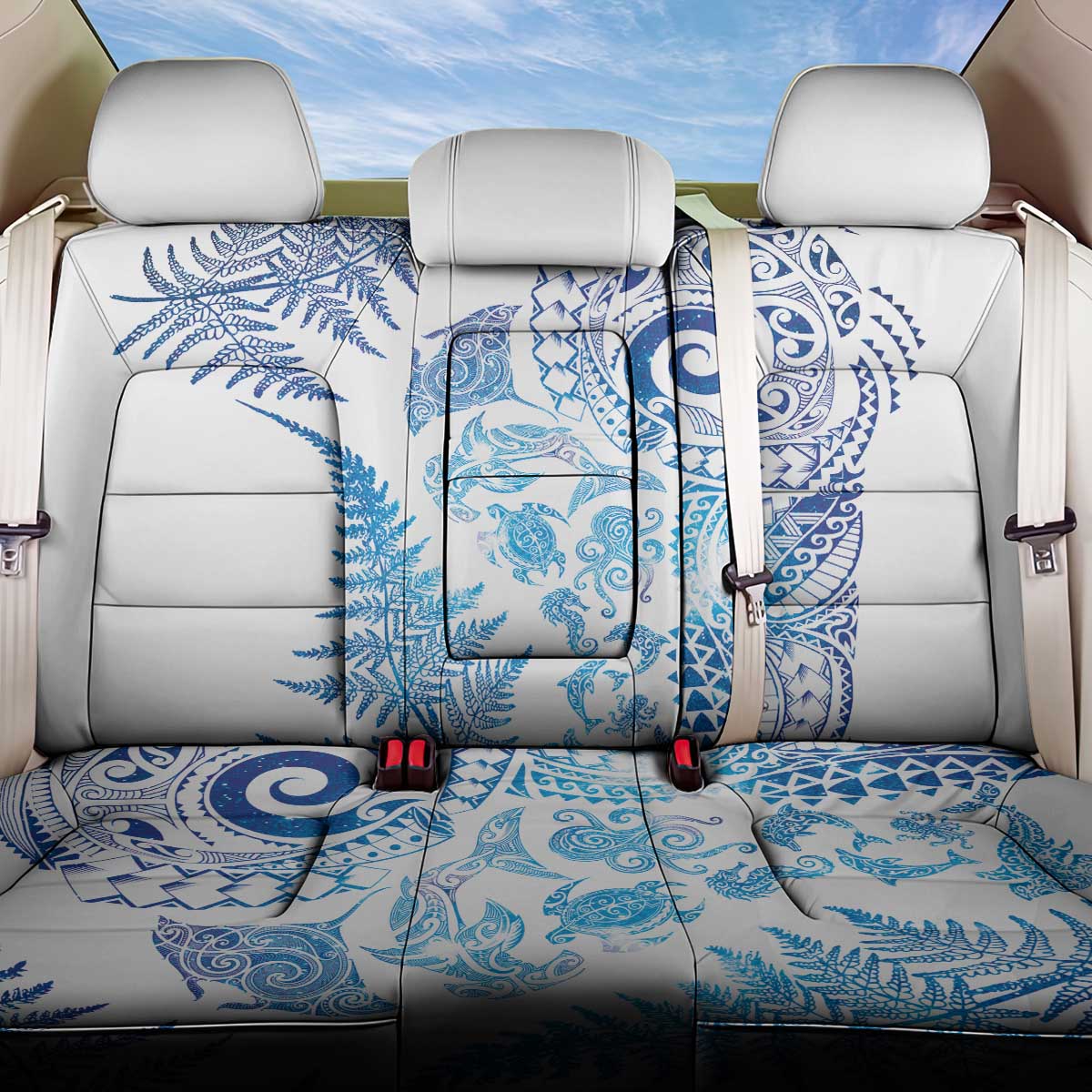 New Zealand Sea Animals Back Car Seat Cover with Maori Koru Tribal Tattoo and Silver Ferns Galaxy Style