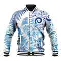 New Zealand Sea Animals Baseball Jacket with Maori Koru Tribal Tattoo and Silver Ferns Galaxy Style