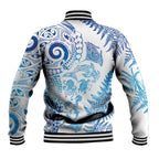 New Zealand Sea Animals Baseball Jacket with Maori Koru Tribal Tattoo and Silver Ferns Galaxy Style