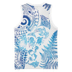 New Zealand Sea Animals Basketball Jersey with Maori Koru Tribal Tattoo and Silver Ferns Galaxy Style