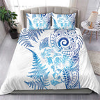 New Zealand Sea Animals Bedding Set with Maori Koru Tribal Tattoo and Silver Ferns Galaxy Style