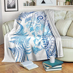 New Zealand Sea Animals Blanket with Maori Koru Tribal Tattoo and Silver Ferns Galaxy Style