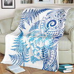 New Zealand Sea Animals Blanket with Maori Koru Tribal Tattoo and Silver Ferns Galaxy Style