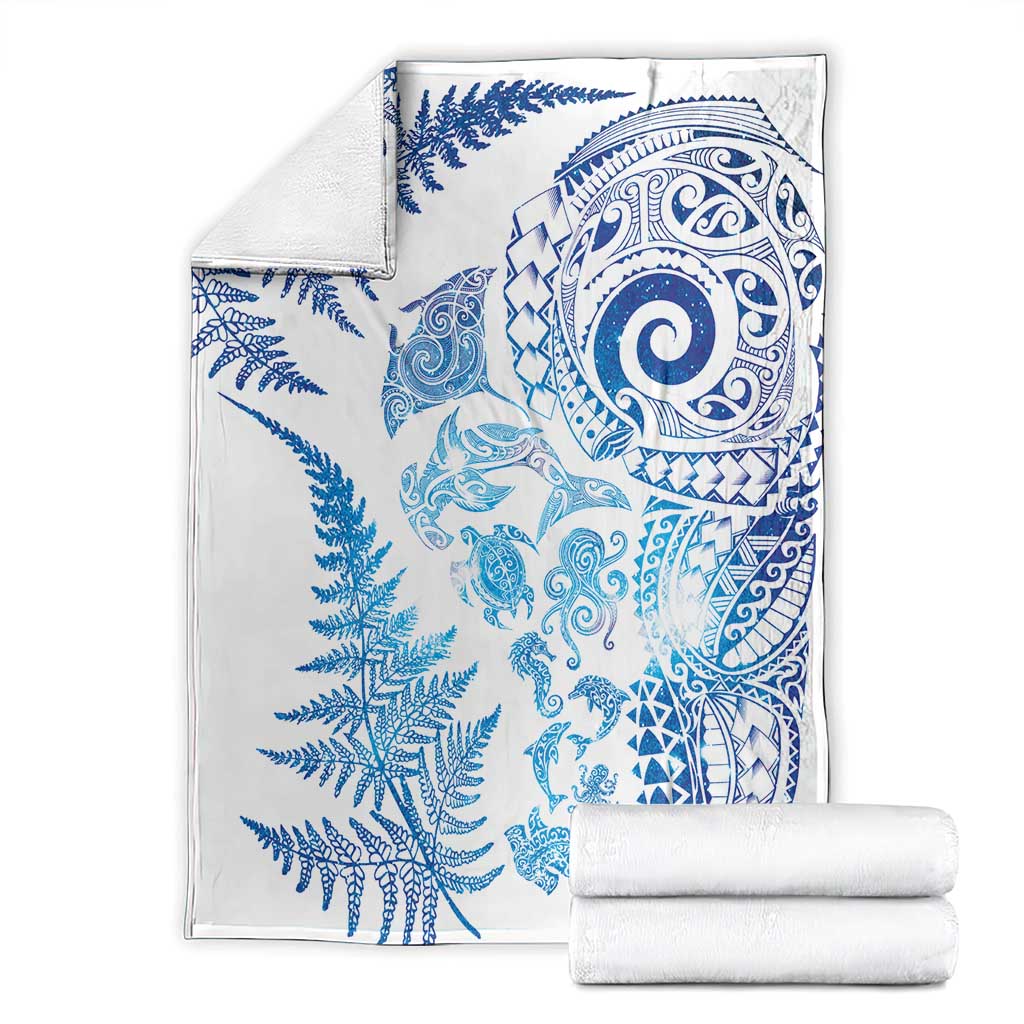 New Zealand Sea Animals Blanket with Maori Koru Tribal Tattoo and Silver Ferns Galaxy Style