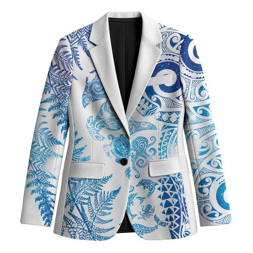 New Zealand Sea Animals Blazer with Maori Koru Tribal Tattoo and Silver Ferns Galaxy Style