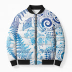 New Zealand Sea Animals Bomber Puffer Jacket with Maori Koru Tribal Tattoo and Silver Ferns Galaxy Style
