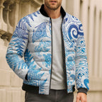 New Zealand Sea Animals Bomber Puffer Jacket with Maori Koru Tribal Tattoo and Silver Ferns Galaxy Style
