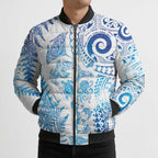 New Zealand Sea Animals Bomber Puffer Jacket with Maori Koru Tribal Tattoo and Silver Ferns Galaxy Style