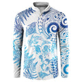 New Zealand Sea Animals Button Sweatshirt with Maori Koru Tribal Tattoo and Silver Ferns Galaxy Style