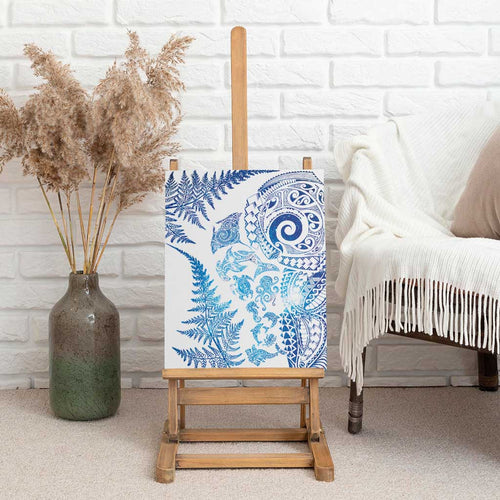 New Zealand Sea Animals Canvas Wall Art with Maori Koru Tribal Tattoo and Silver Ferns Galaxy Style
