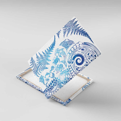 New Zealand Sea Animals Canvas Wall Art with Maori Koru Tribal Tattoo and Silver Ferns Galaxy Style