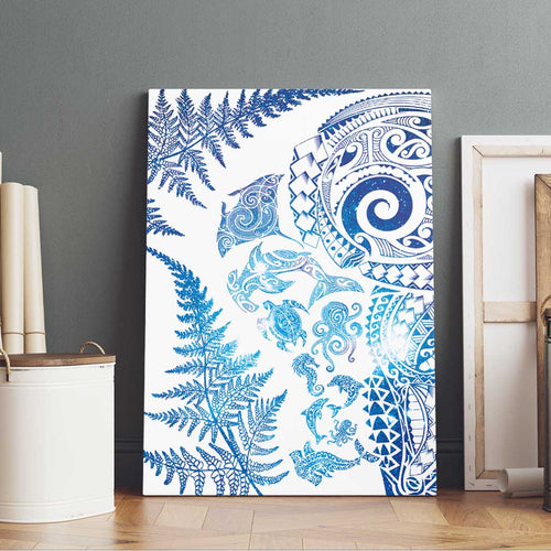 New Zealand Sea Animals Canvas Wall Art with Maori Koru Tribal Tattoo and Silver Ferns Galaxy Style
