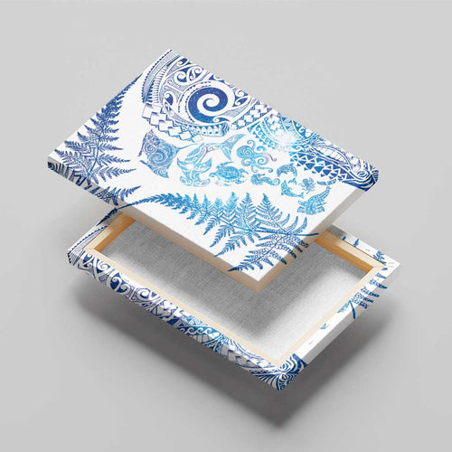 New Zealand Sea Animals Canvas Wall Art with Maori Koru Tribal Tattoo and Silver Ferns Galaxy Style