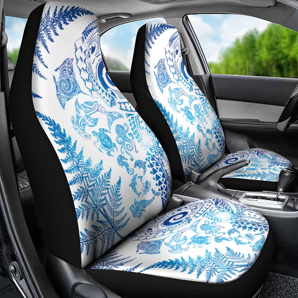 New Zealand Sea Animals Car Seat Cover with Maori Koru Tribal Tattoo and Silver Ferns Galaxy Style