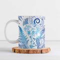 New Zealand Sea Animals Ceramic Mug with Maori Koru Tribal Tattoo and Silver Ferns Galaxy Style
