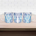New Zealand Sea Animals Ceramic Mug with Maori Koru Tribal Tattoo and Silver Ferns Galaxy Style