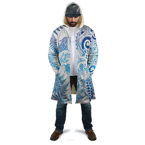 New Zealand Sea Animals Cloak with Maori Koru Tribal Tattoo and Silver Ferns Galaxy Style