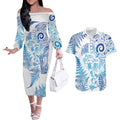 New Zealand Sea Animals Couples Matching Off The Shoulder Long Sleeve Dress and Hawaiian Shirt with Maori Koru Tribal Tattoo and Silver Ferns Galaxy Style