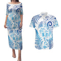 New Zealand Sea Animals Couples Matching Puletasi and Hawaiian Shirt with Maori Koru Tribal Tattoo and Silver Ferns Galaxy Style
